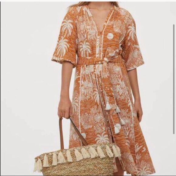 DESMOND & DEMPSEY x H&M | Landscape Caftan Midi Dress Belted Women’s Size Large - Picture 2 of 15